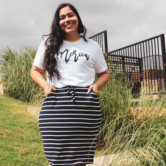 Striped Stretchy Midi Skirt - Picture 6 of 7